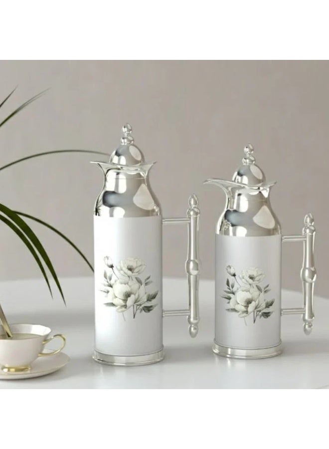 ريفان طقم ترامس ضيافة فاخر بزهور بيضاء أنيقة 🤍✨ سعتان (1 لتر + 0.7 لتر) | لمسة صباحية راقية لكل مناسبة - Image 2